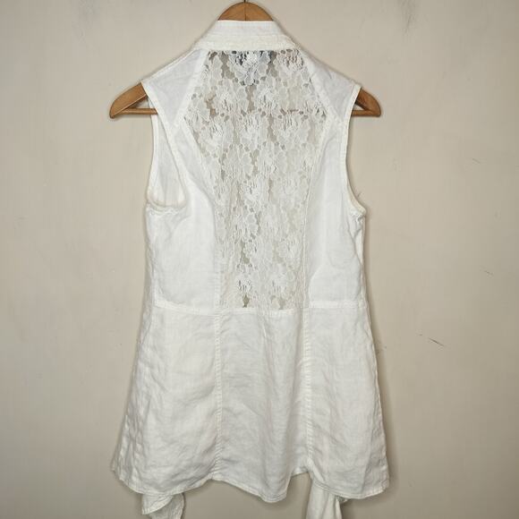 INC International Concept Linen Vest Open Front Lace Trim - Picture 9 of 11